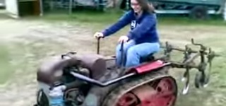 Cute Girl is Having a Barrel of Fun with Ransomes MG5 Crawler Tractor!