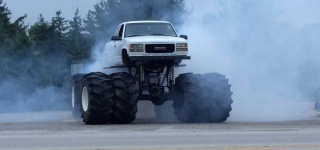 Crazy Monster Truck with Tremendous Tires Makes Some Nasty Burnouts